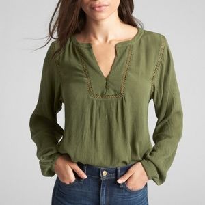 Gap Crinkle Sleeve with Lace Detail V-Neck